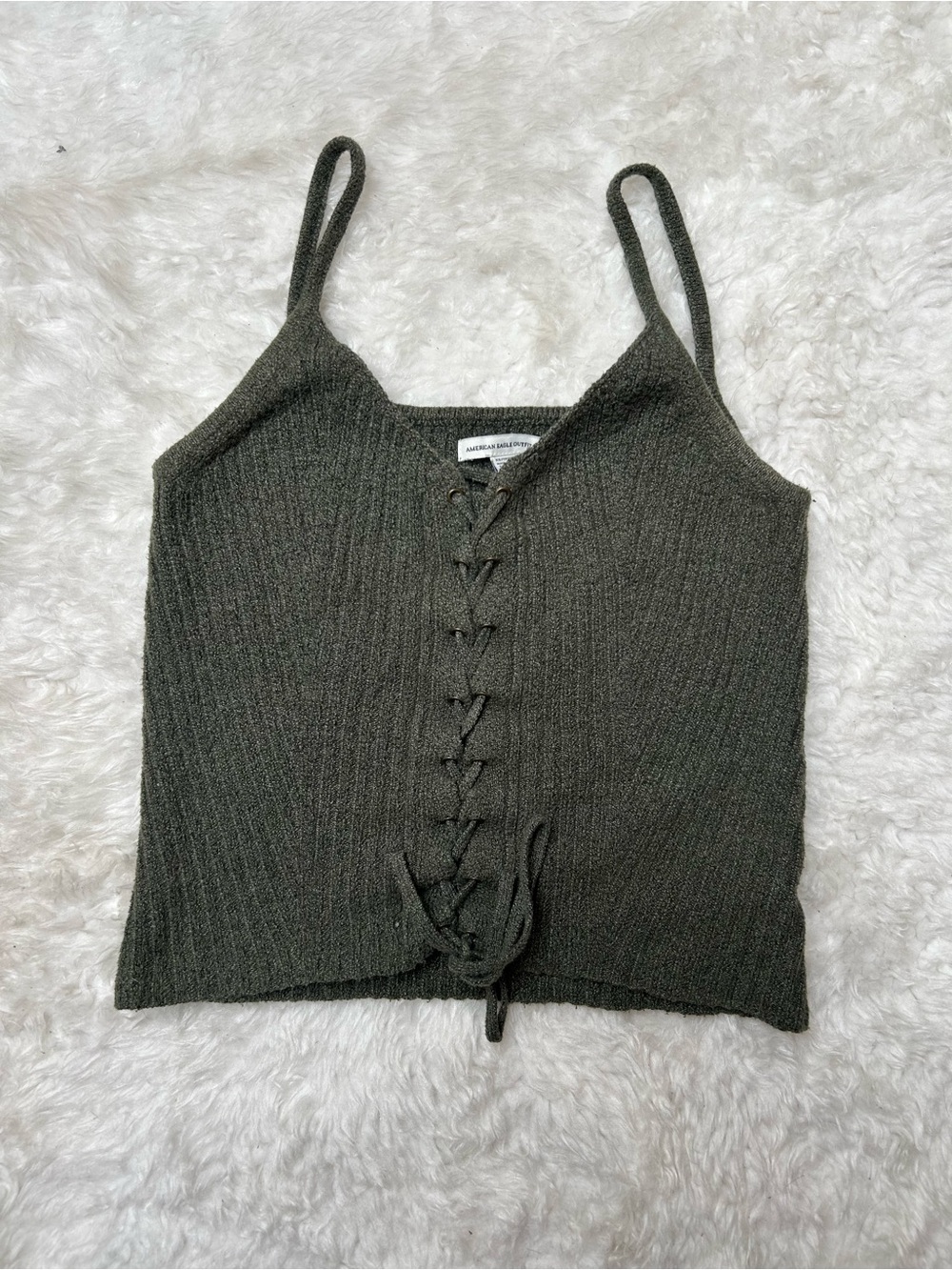Lace-Up Knit Tank Top - Olive